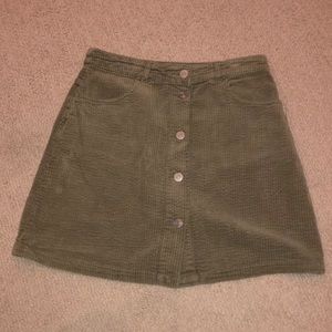 Zara green corduroy button front skirt